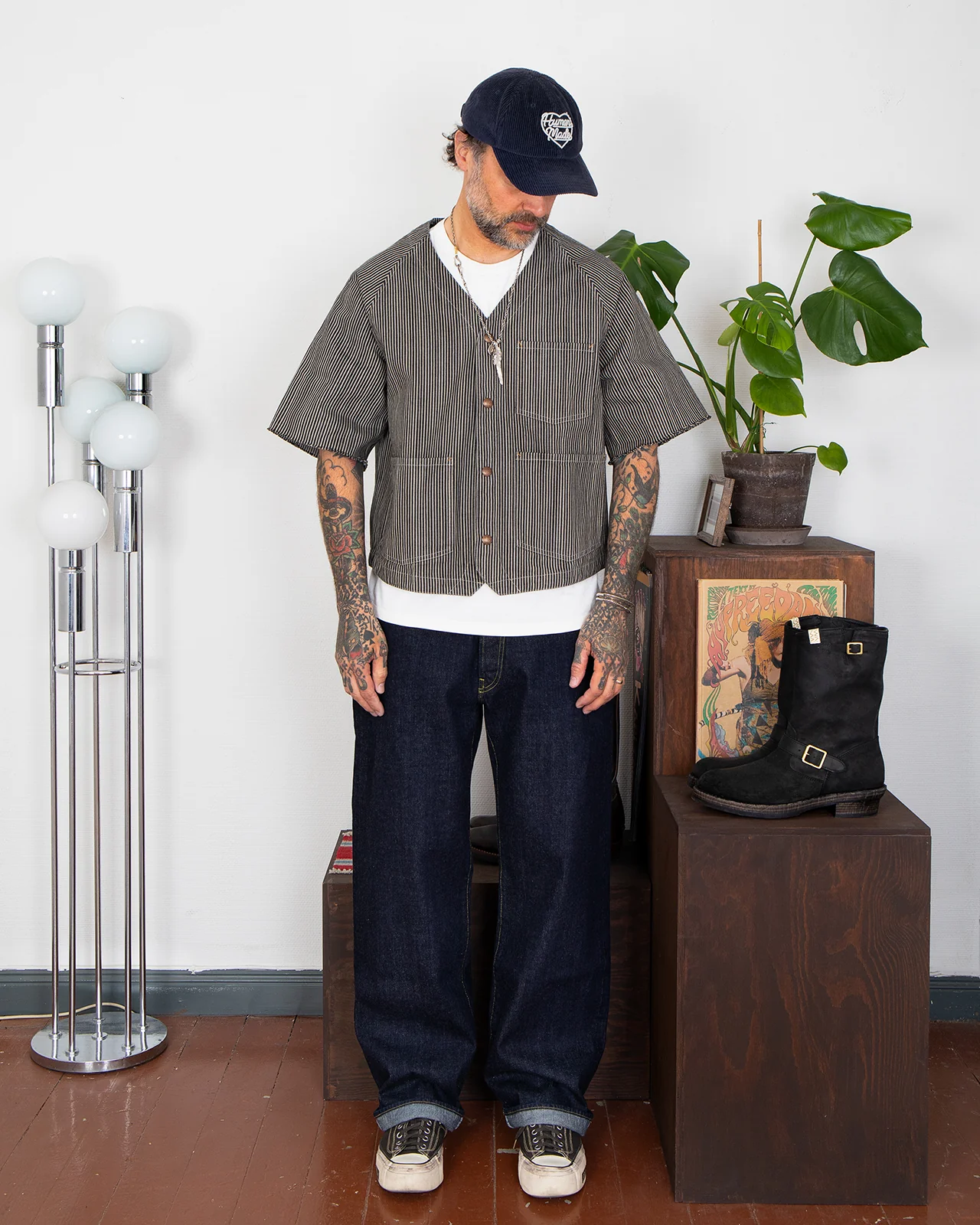 Indigofera Cobb Shirt, Hickory Stripe, Black / White - Image 2