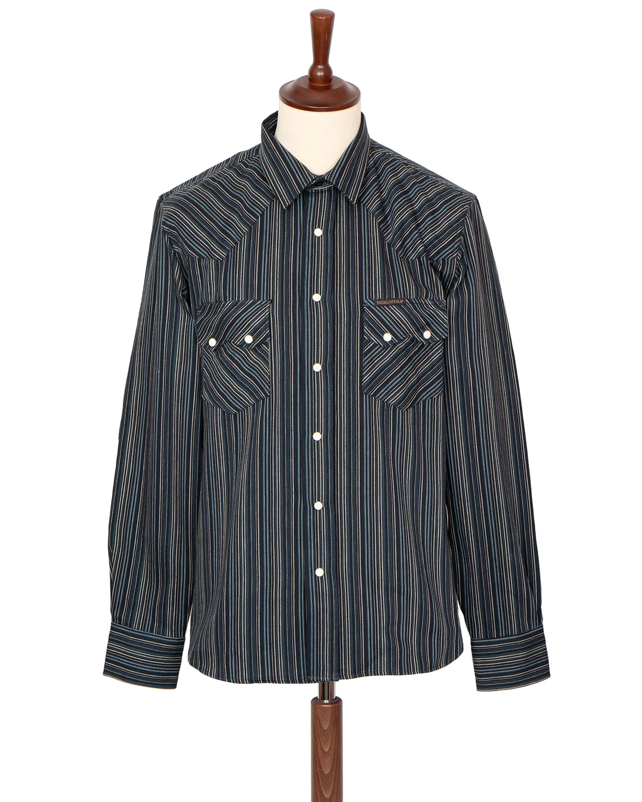 Indigofera Dollard Shirt, Twill Stripe, Blue / White / Black