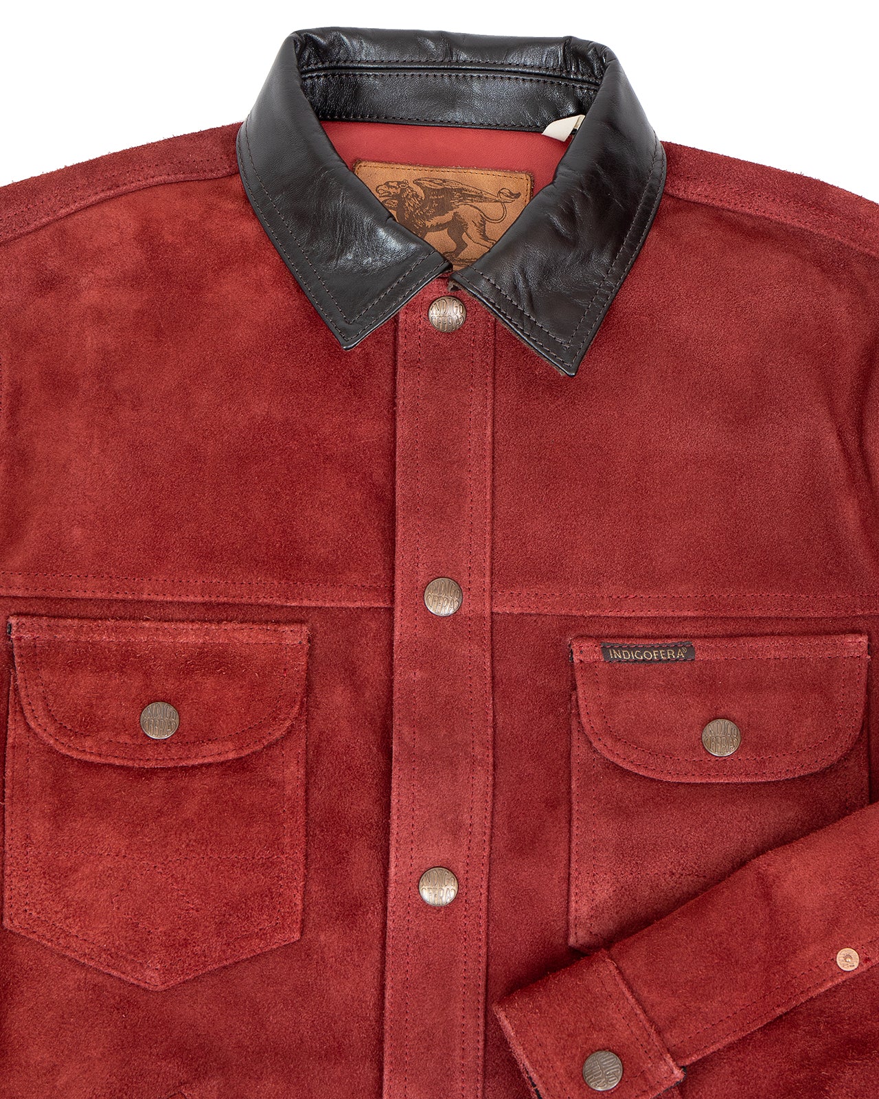 Indigofera Fargo Quarter Leather Jacket, Roughout Wine - Image 3