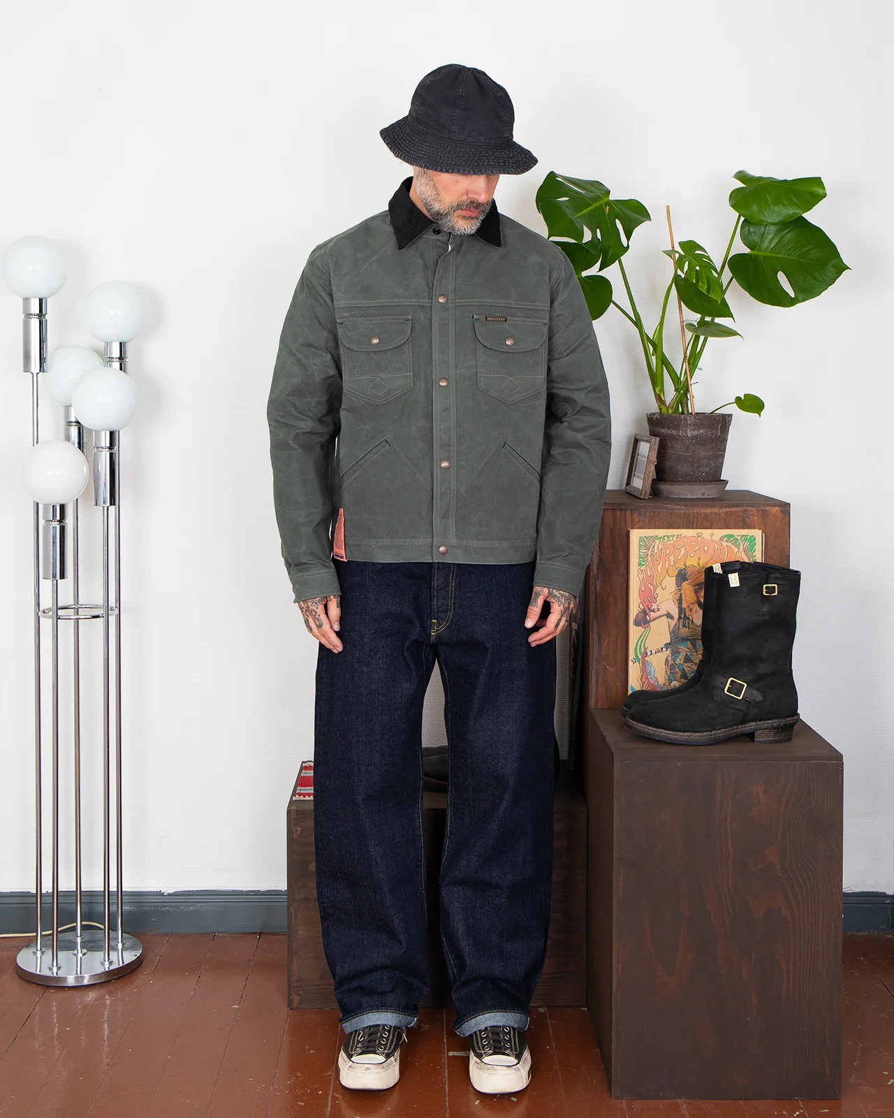 Indigofera Fargo Quarter STP Jacket, Coated Canvas, Greyish Green - Image 2