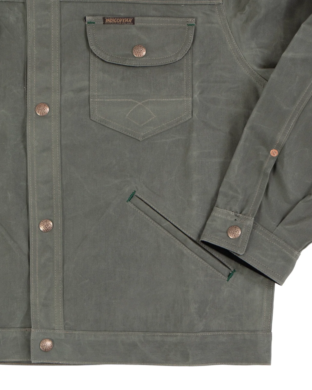Indigofera Fargo Quarter STP Jacket, Coated Canvas, Greyish Green - Image 5