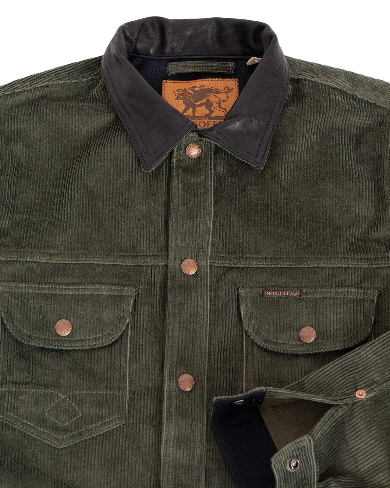 Indigofera Fargo Trucker Jacket, Corduroy 8W, Green - Image 3