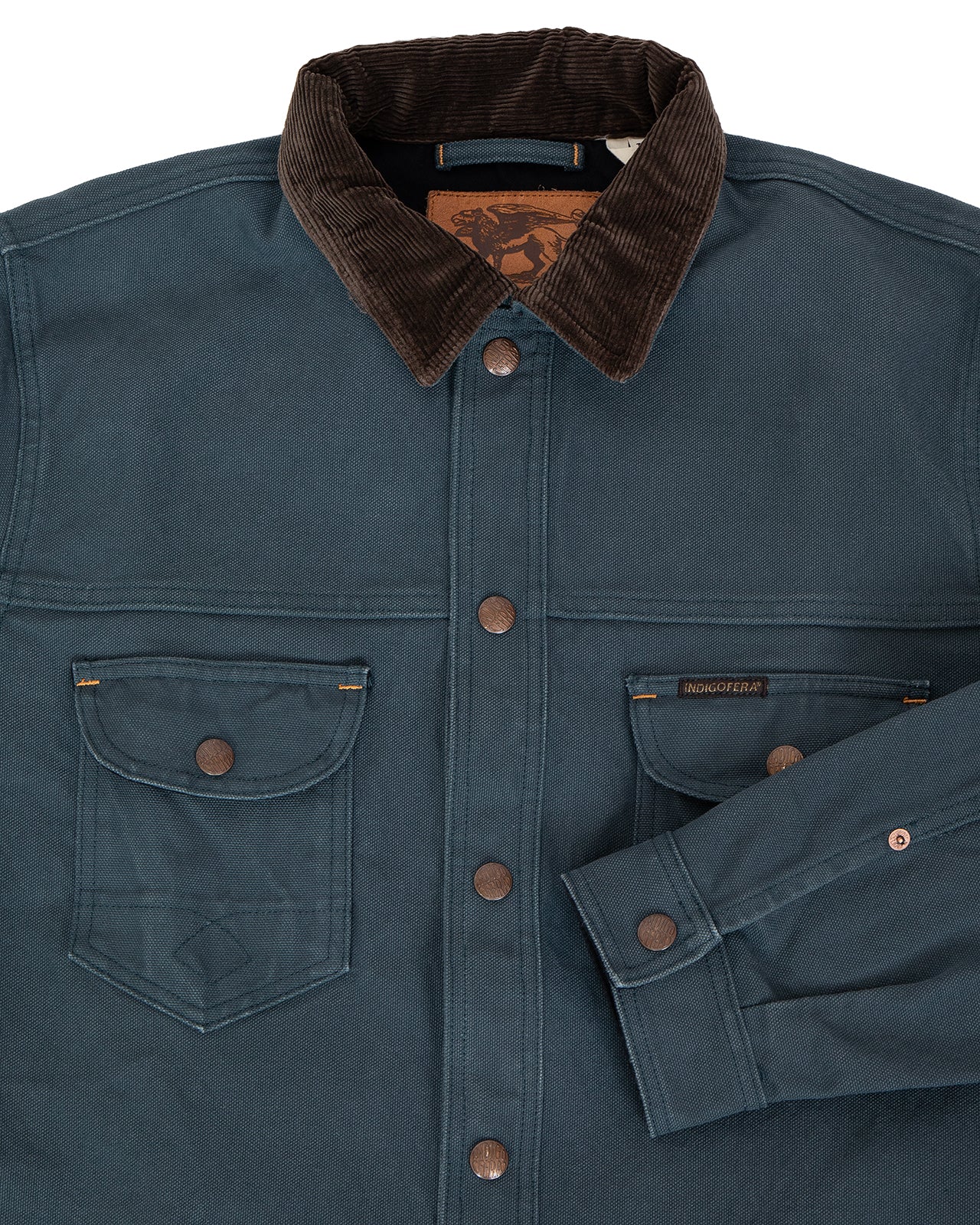 Indigofera Fargo Trucker Jacket, Smithson Canvas, Petrol - Image 2
