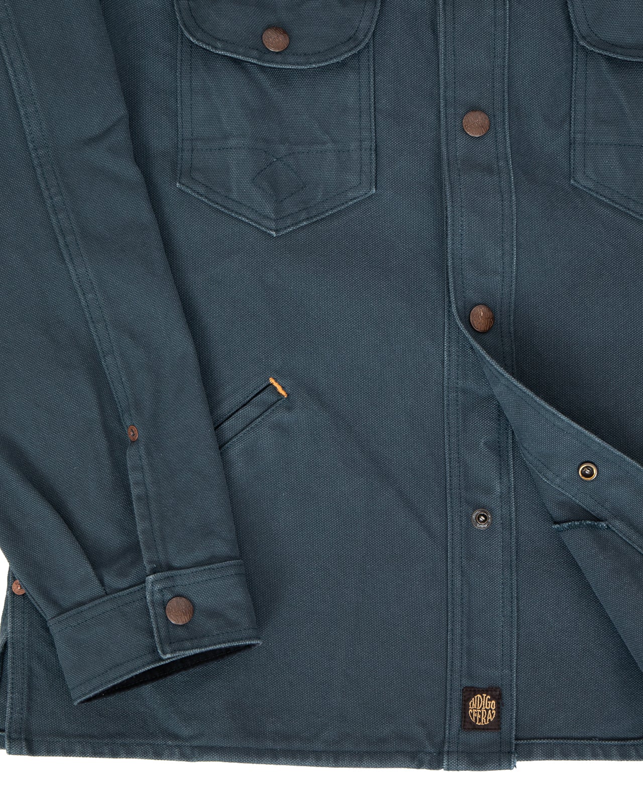 Indigofera Fargo Trucker Jacket, Smithson Canvas, Petrol - Image 3