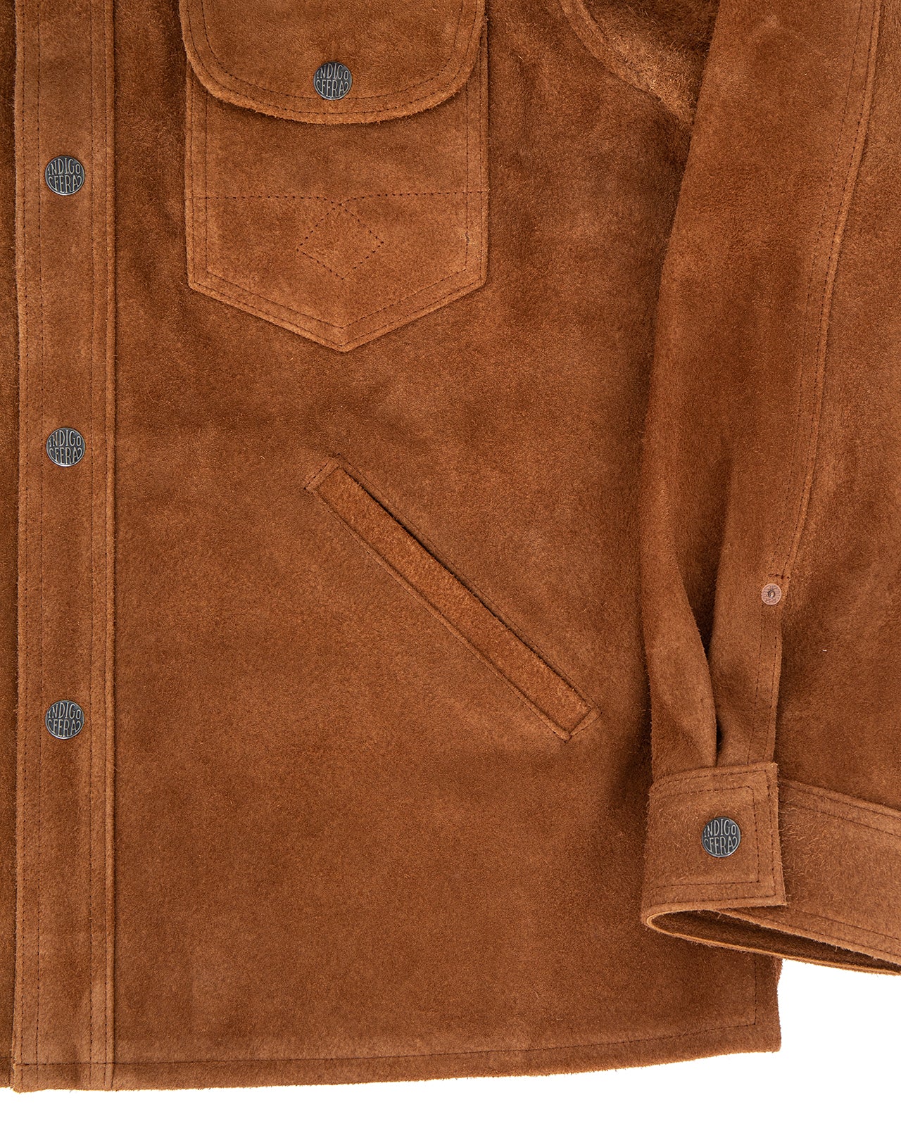 Indigofera Fargo Trucker Leather Jacket, Cognac Rough Out - Image 4