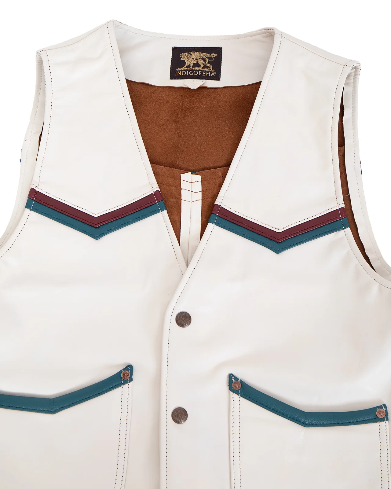 Indigofera Mahan Leather Vest, White Navak, White Teacore - Image 2