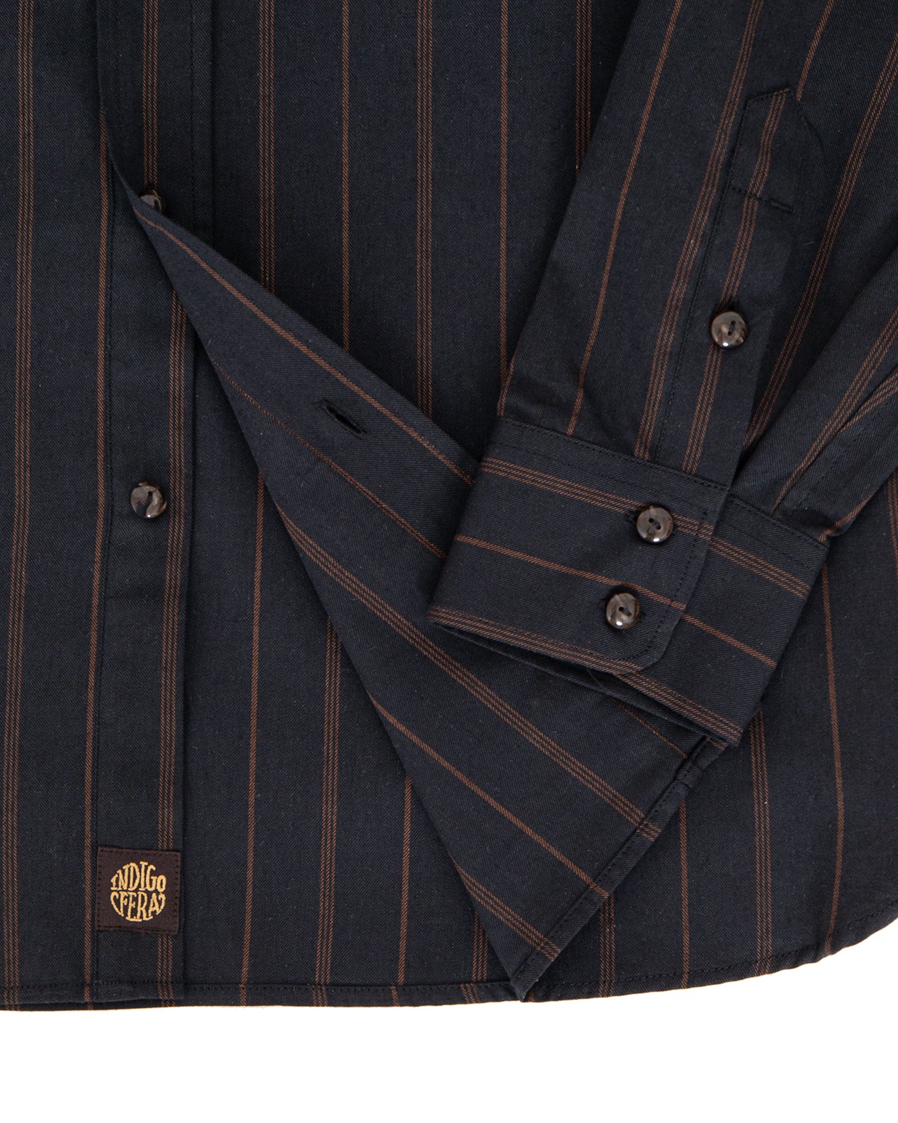 Indigofera Manolito Shirt, Cotton Stripe, Black / Brown - Image 4