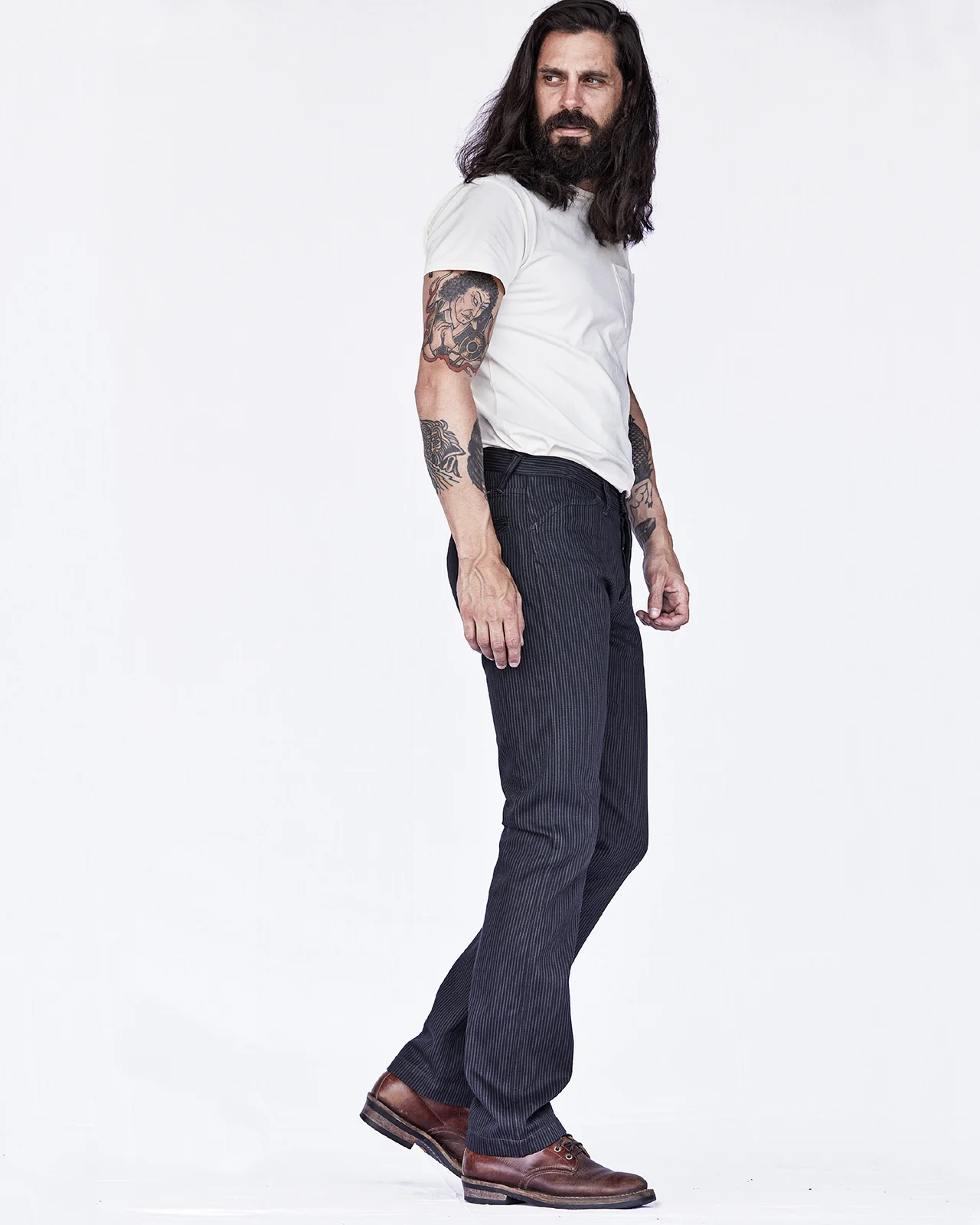 Indigofera Swearengen Pants, Black/Grey Hickory Stripe - Image 5