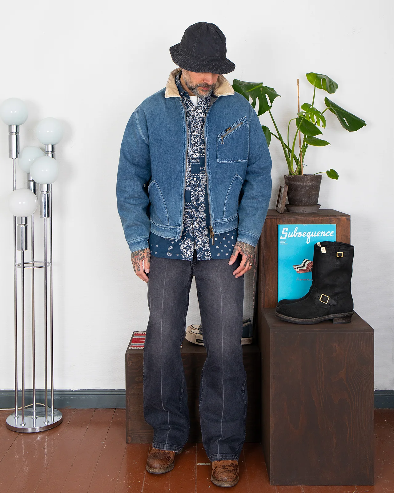Kapital 11.5oz Denim Lining Reversible Zip Up Work Jacket (VIRGIN MARY) - Image 3