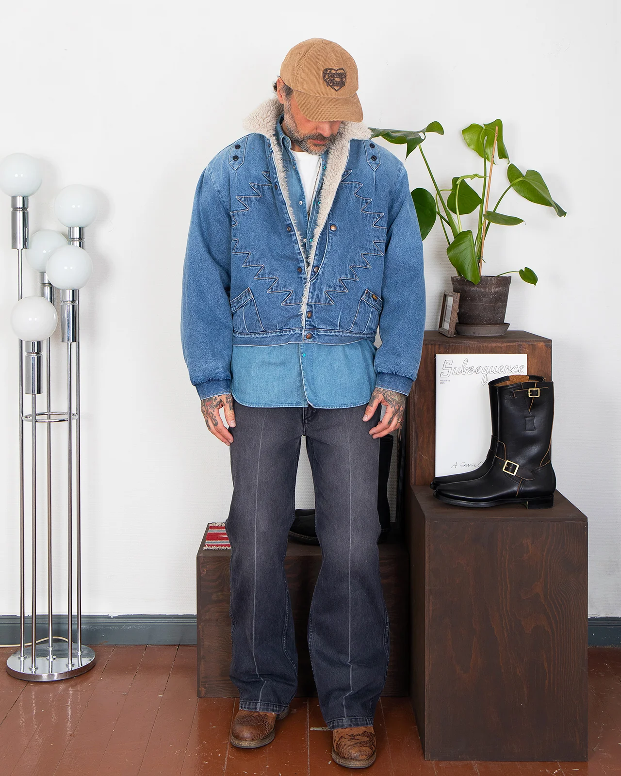 Kapital 12.5oz Broken Denim x Boa Fleece Thunderbird Jacket - Image 2