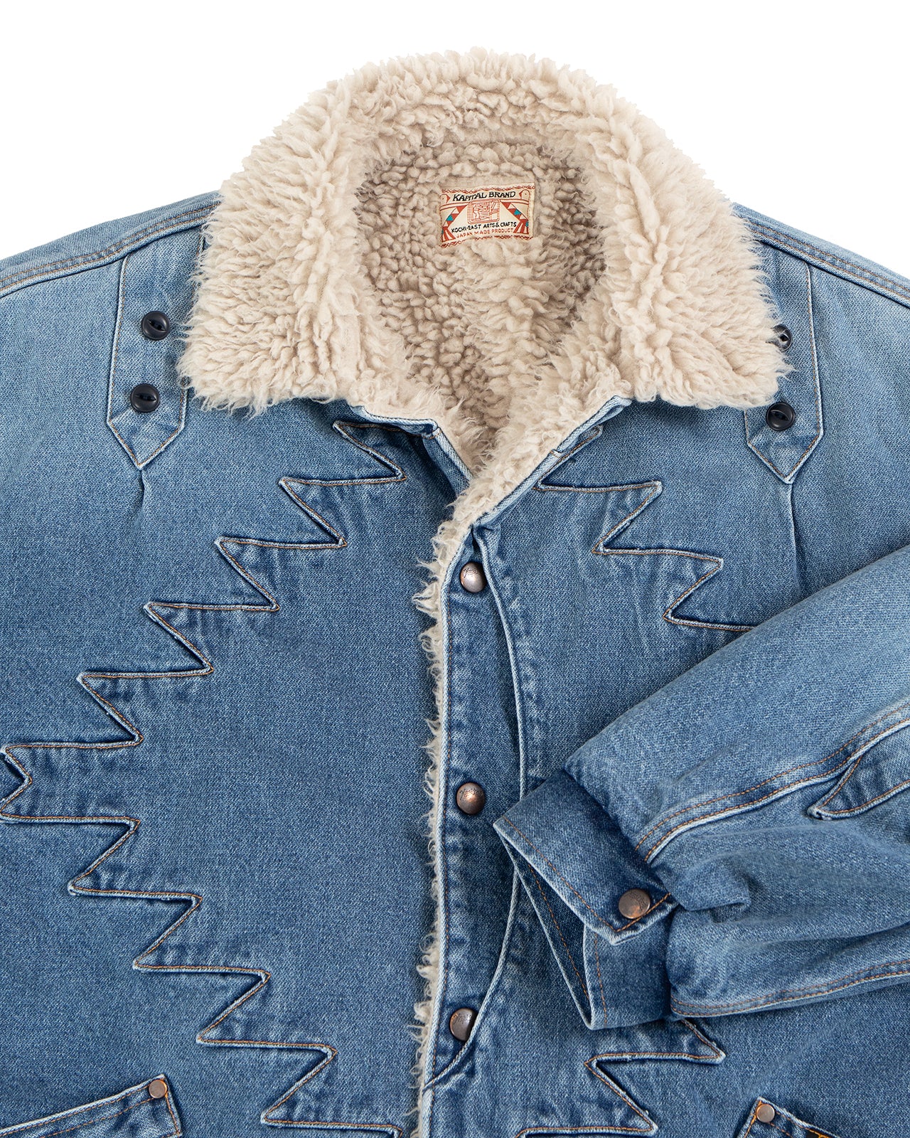 Kapital 12.5oz Broken Denim x Boa Fleece Thunderbird Jacket - Image 3
