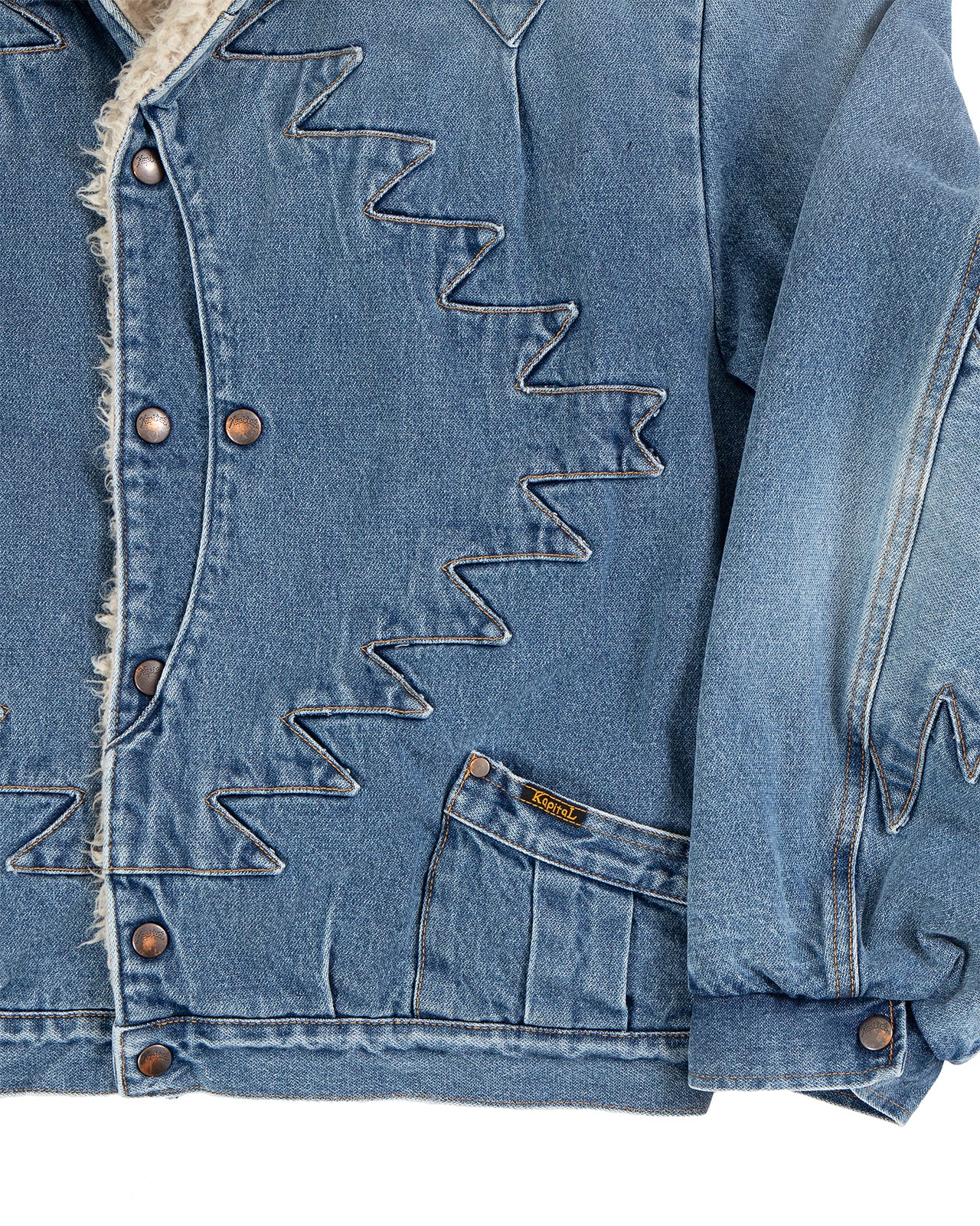 Kapital 12.5oz Broken Denim x Boa Fleece Thunderbird Jacket - Image 4