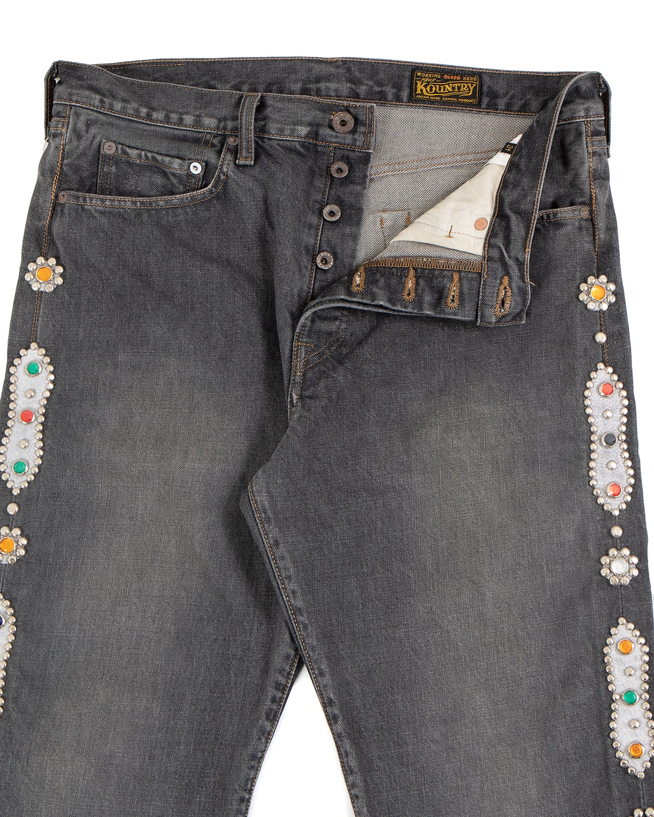 Kapital 14oz Black Denim 5P Monkey Cisco, Studs - Image 4