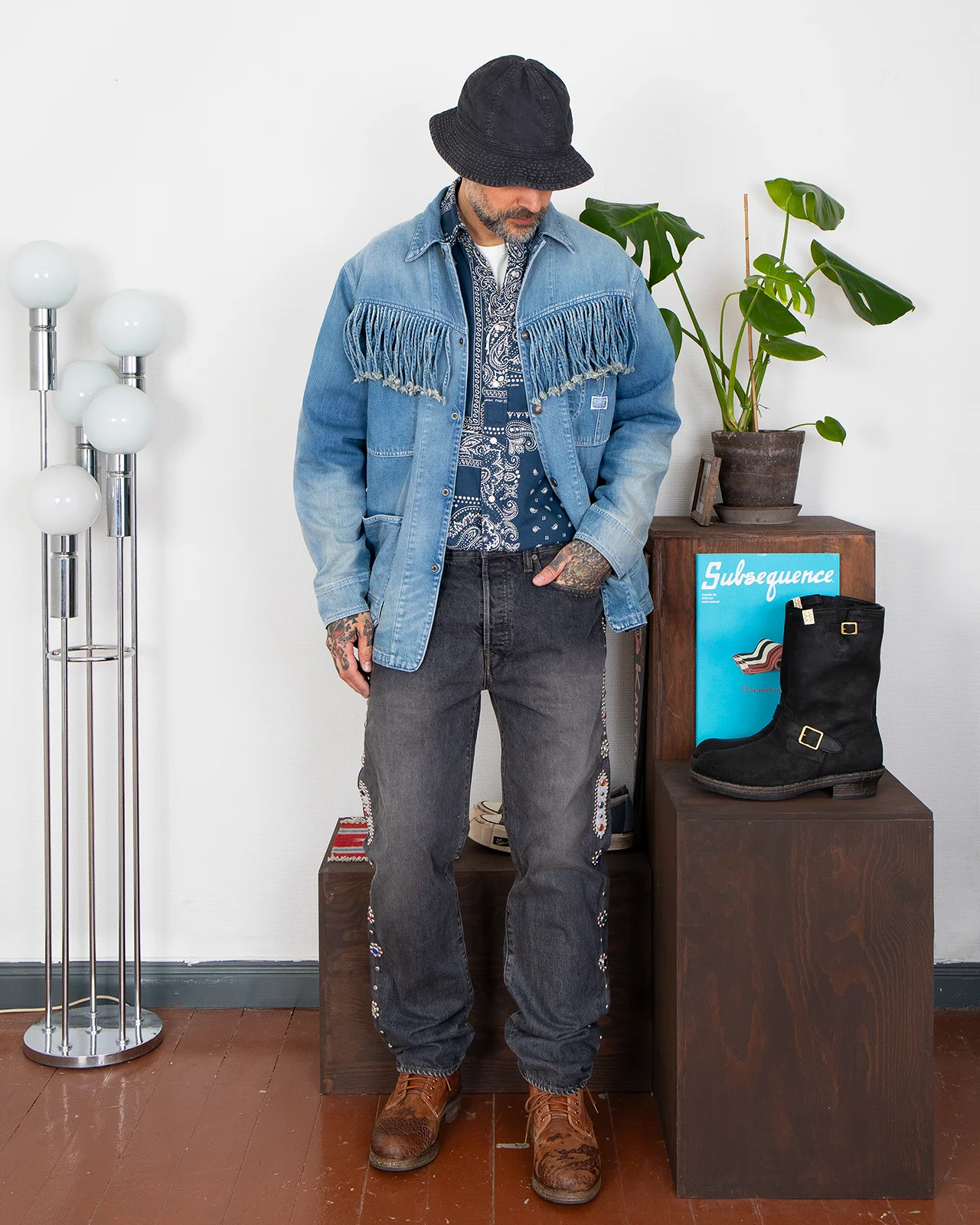 Kapital 14oz Black Denim 5P Monkey Cisco, Studs - Image 6