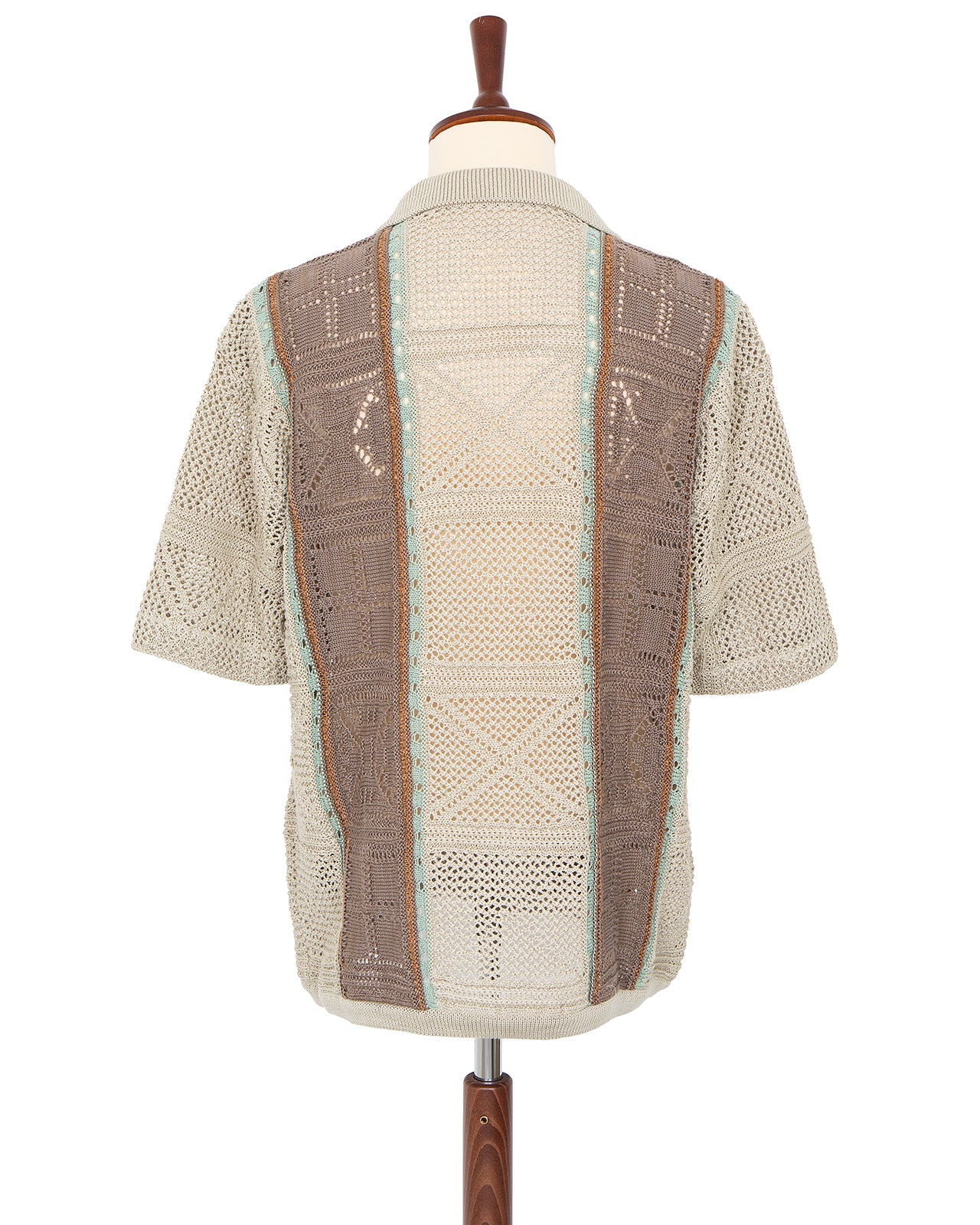Kapital 7G Crochet Knit Tennessee Aloha Polo, Beige - Image 3