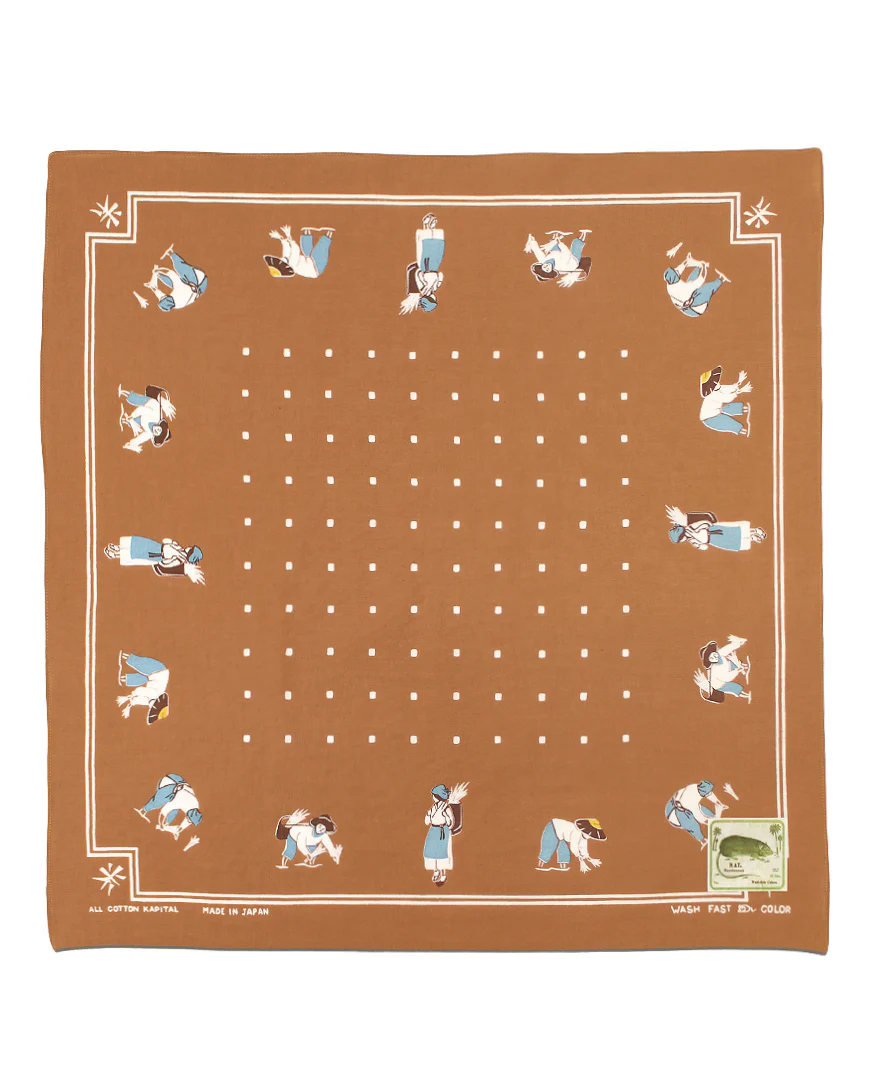 Kapital Fastcolor Selvedge Bandana, (Rice Seeding), Brown
