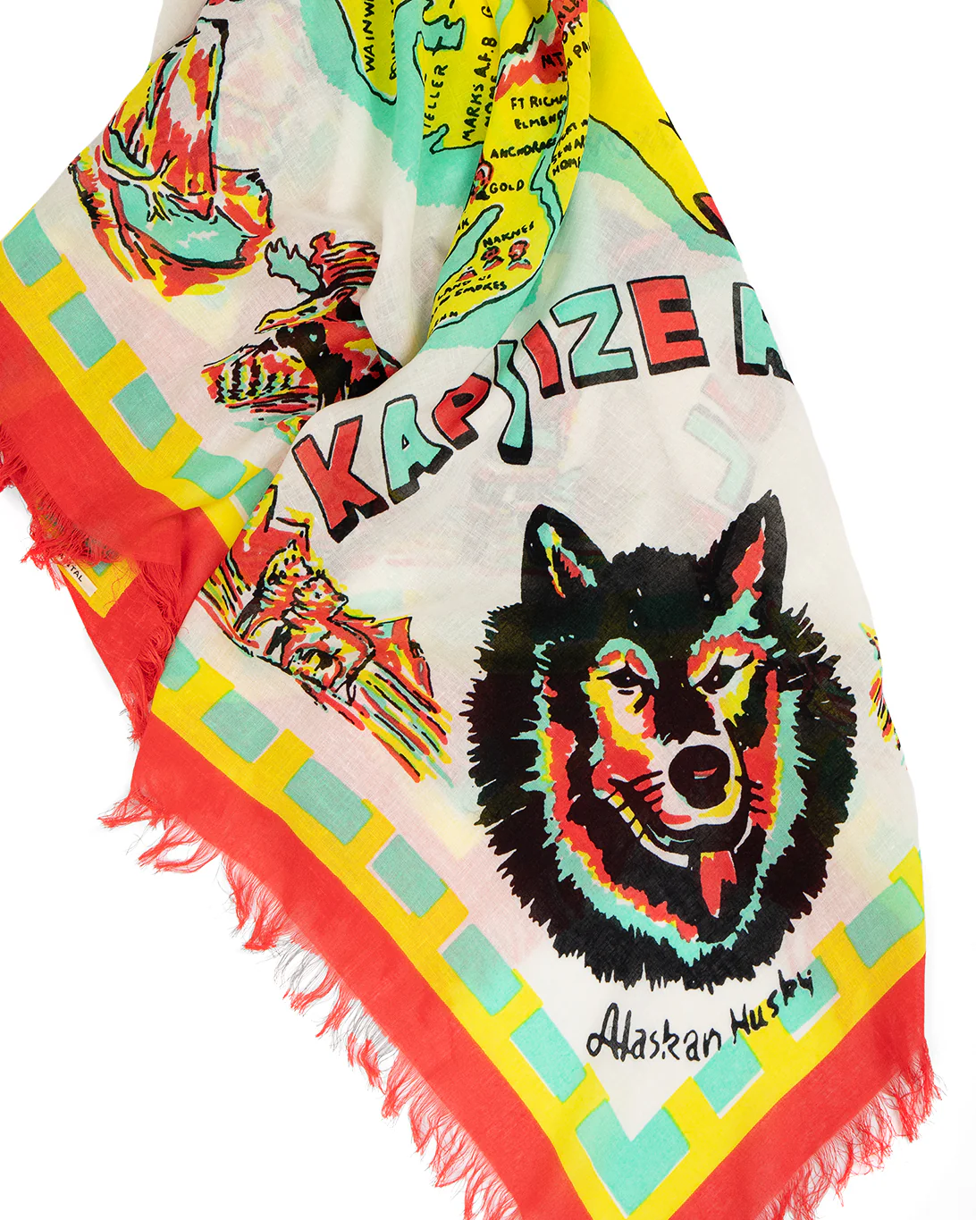 Kapital Large Rayon Fringe Stole, Yukon Life Map - Image 3