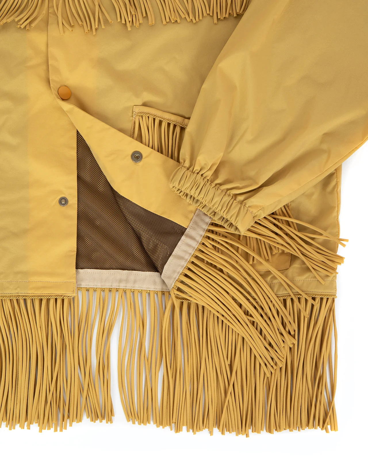 Kapital Stretch Nylon Fringed Coach Jacket, Mustard - Image 4